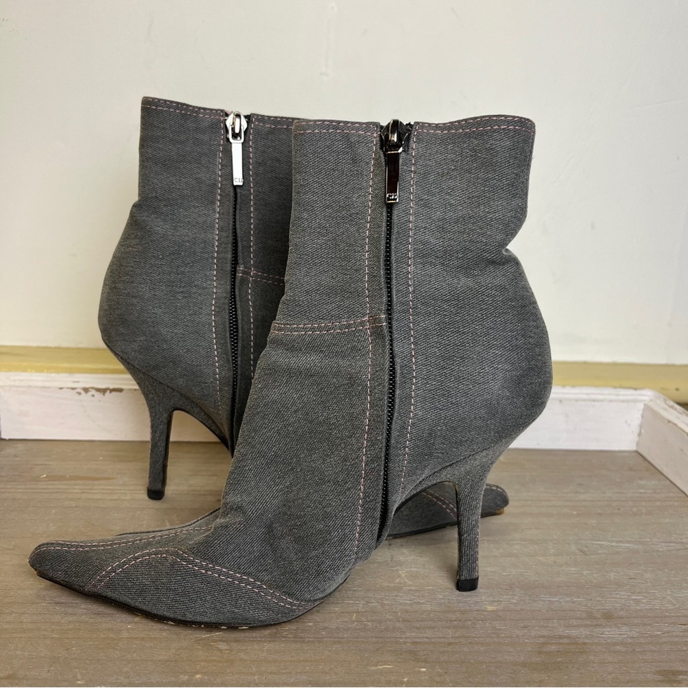 Vintage Christian Dior Y2K Denim Ankle Booties Pink Stitch Italy 35.5 Grunge - Picture 14 of 15